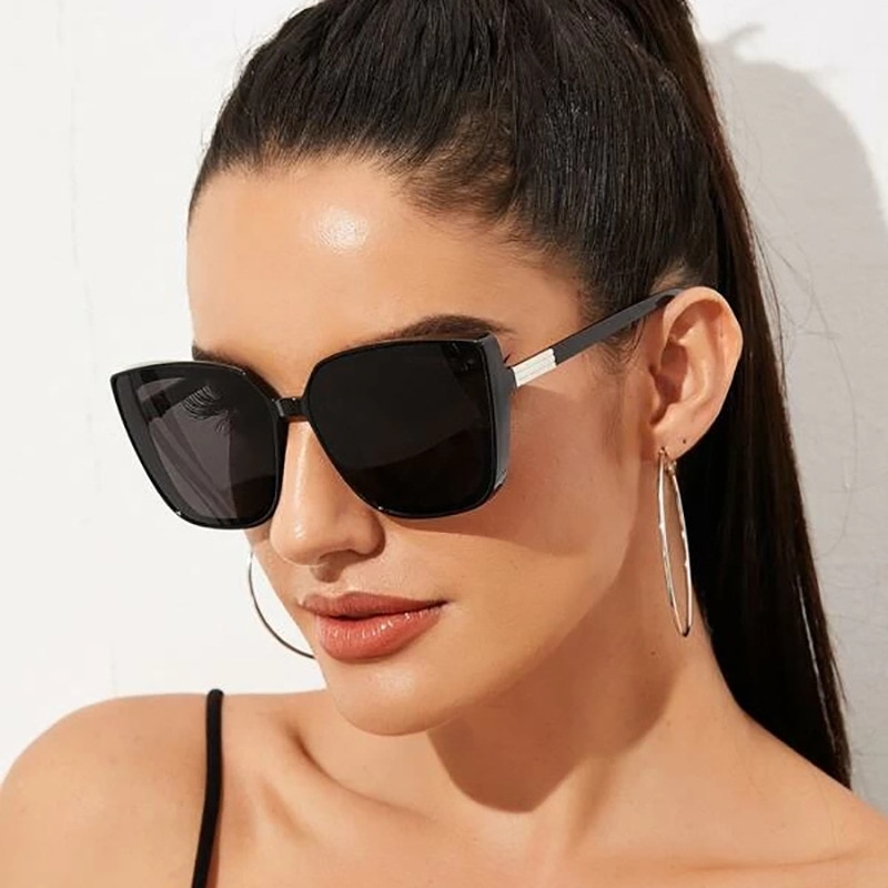 Cat Eye Sunglasses Woman Vintage Black Mirror Sun Glasses For Fashion Big Frame Cool Sexy Female