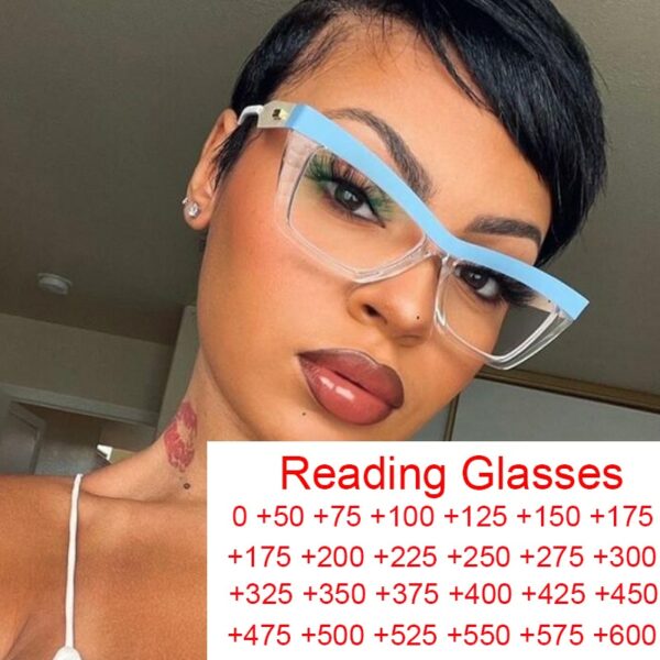 Clear Blue Cat Eye Reading Glasses Prescription Plus 0.5~ 600 Vintage Fashion Women's Eyeglasses Presbyopia Decorative Eyewear