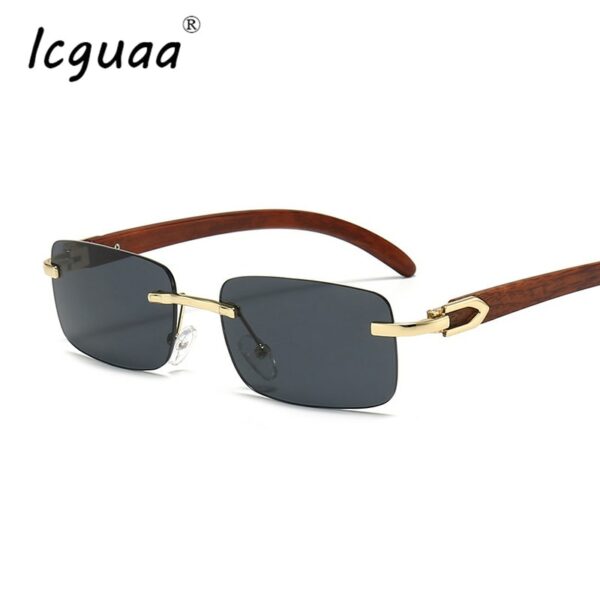 Fashion Rimless Sunglasses Steampunk Frameless Eye Glasses Wood Grain Rectangle Gafas Oculos Gradient Shades Sunglasses - Image 2