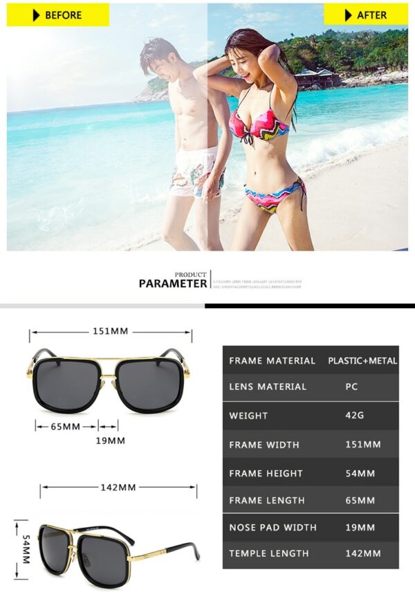Fashion Big Frame Sunglasses Men Square Metal Sun Glasses Women Retro Sun Glasses - Image 4