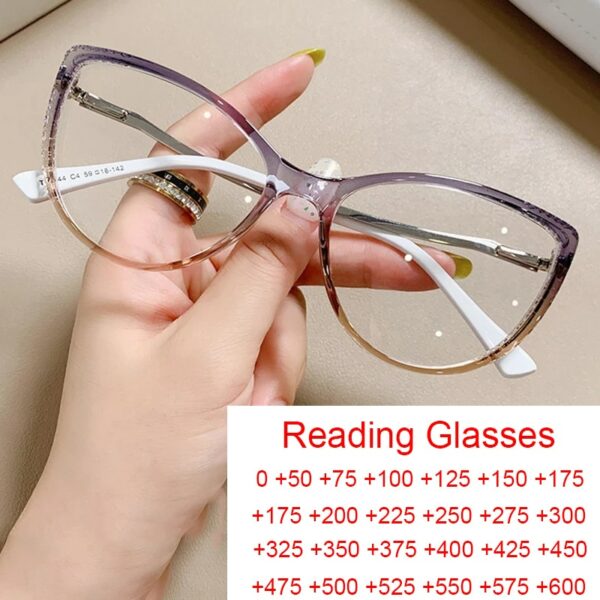 Fashion Cat Eye Glasses Women Anti Blue Light Computer Presbyopia Reading Glasses White Legs Gradient Eyeglasses Sight 0 to 6.0