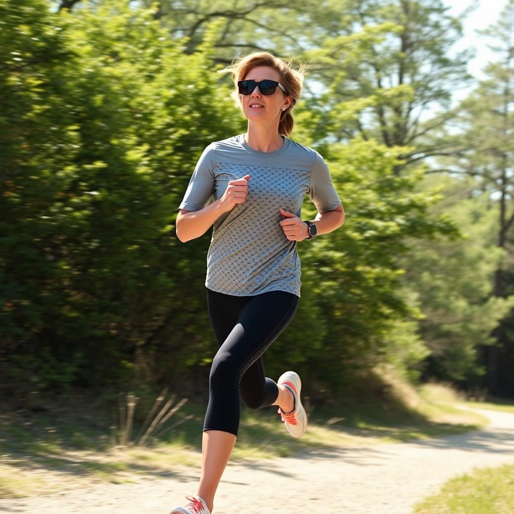 Person running outdoors wearing audio sunglasses